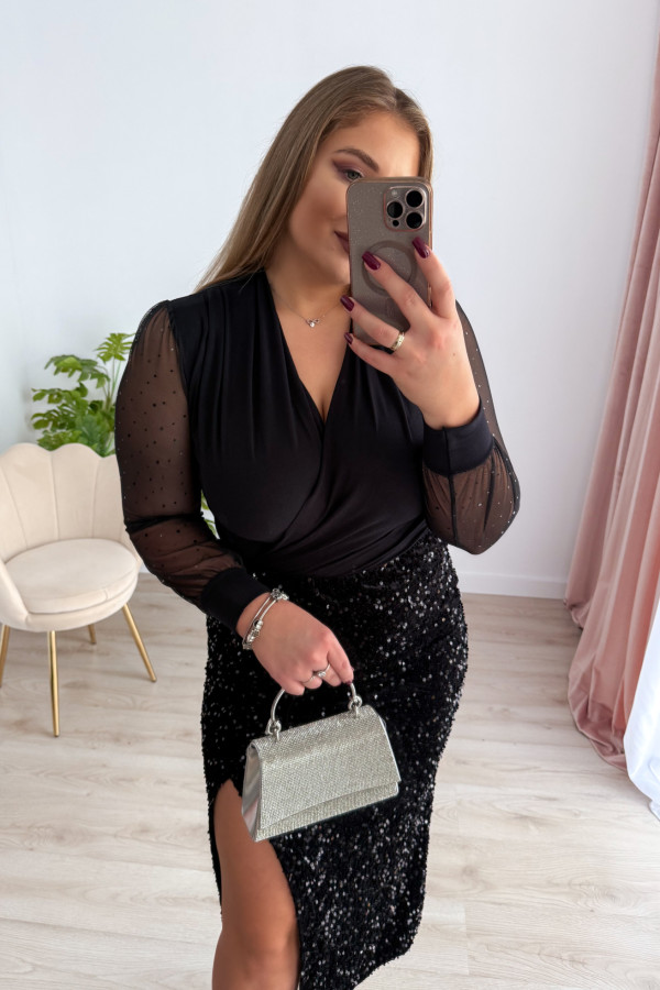 Body z siatkowanymi rękawami Champagne Moment - czarne 8