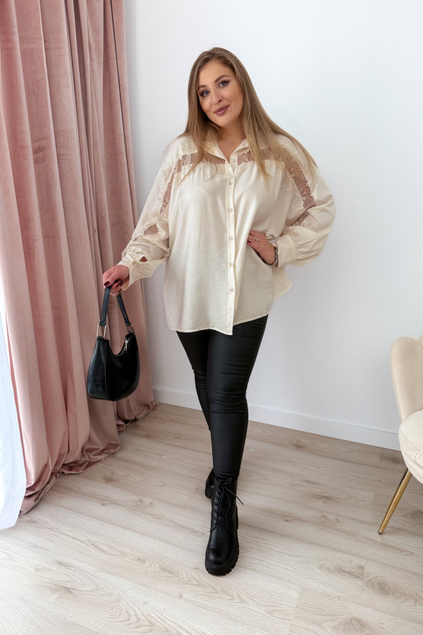 Koszula oversize z koronką Lace Dream - krem 1