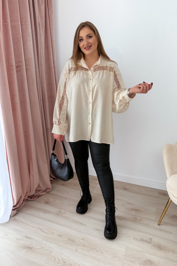 Koszula oversize z koronką Lace Dream - krem 3