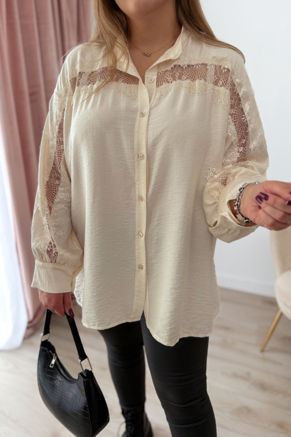 Koszula oversize z koronką Lace Dream - krem 4