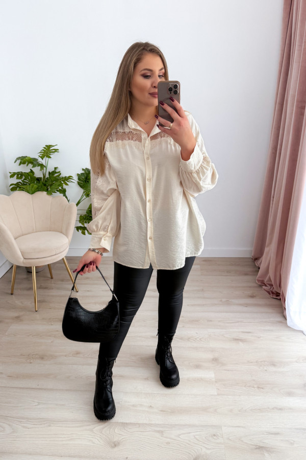 Koszula oversize z koronką Lace Dream - krem 5