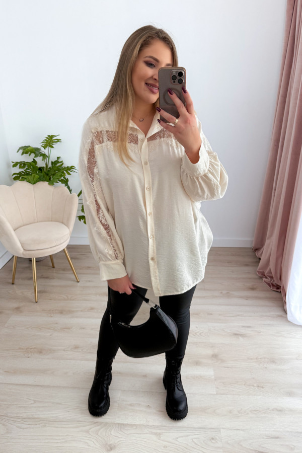 Koszula oversize z koronką Lace Dream - krem 6