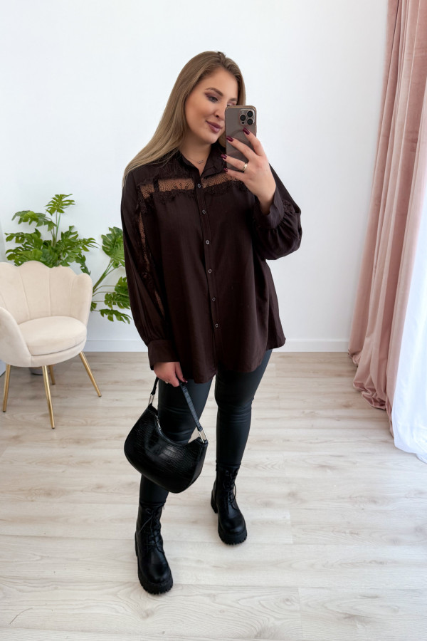 PREORDER Koszula oversize z koronką Lace Dream - czekolada (dostawa 29.10.) 1