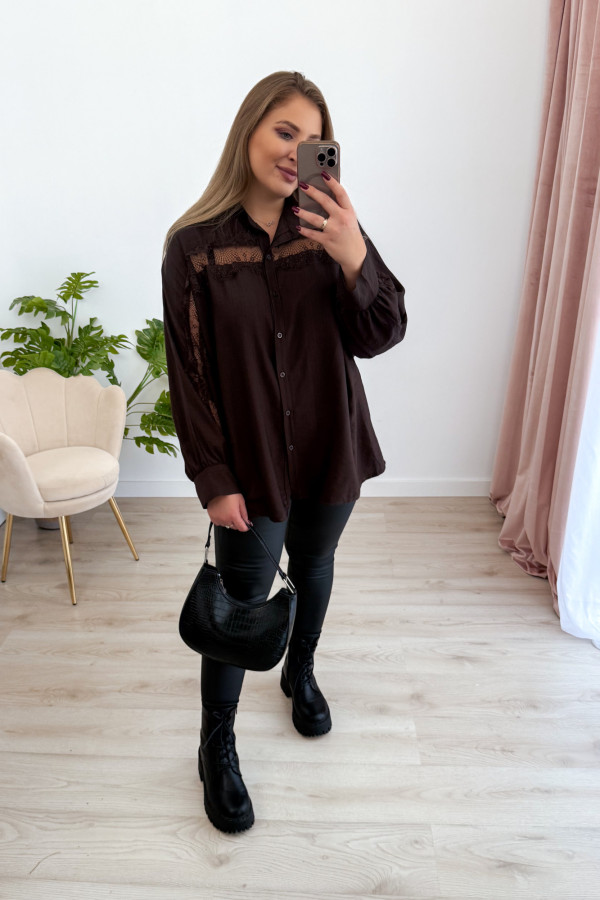 PREORDER Koszula oversize z koronką Lace Dream - czekolada (dostawa 29.10.) 2