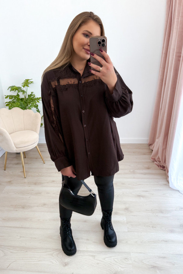 PREORDER Koszula oversize z koronką Lace Dream - czekolada (dostawa 29.10.) 3
