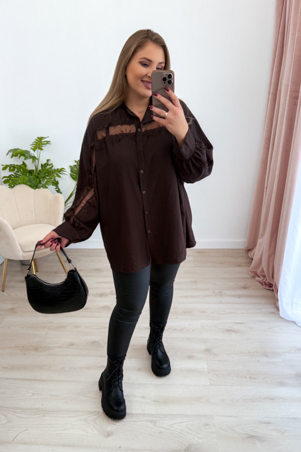 PREORDER Koszula oversize z koronką Lace Dream - czekolada (dostawa 29.10.) 4
