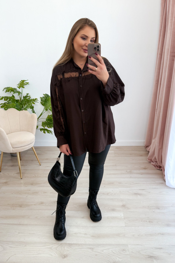 PREORDER Koszula oversize z koronką Lace Dream - czekolada (dostawa 29.10.) 5