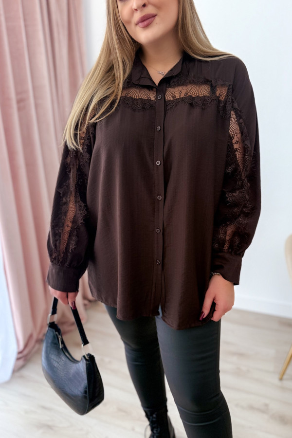 PREORDER Koszula oversize z koronką Lace Dream - czekolada (dostawa 29.10.)