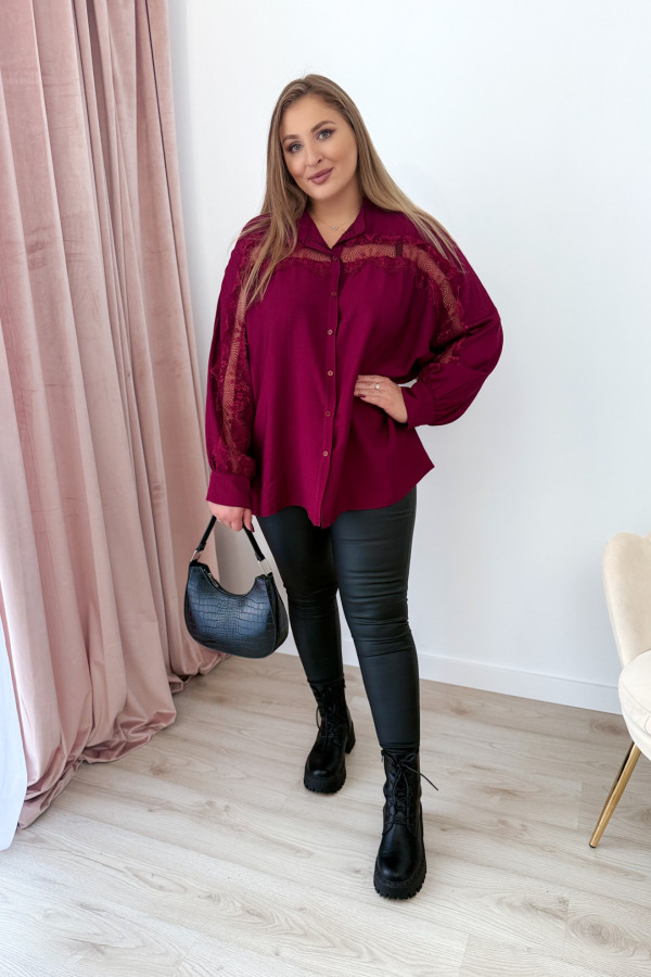 PREORDER Koszula oversize z koronką Lace Dream - bordo (dostawa 29.10.)