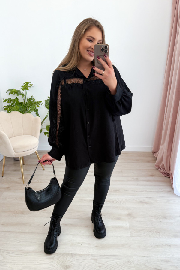Koszula oversize z koronką Lace Dream - czarna 1