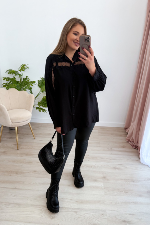 Koszula oversize z koronką Lace Dream - czarna 2