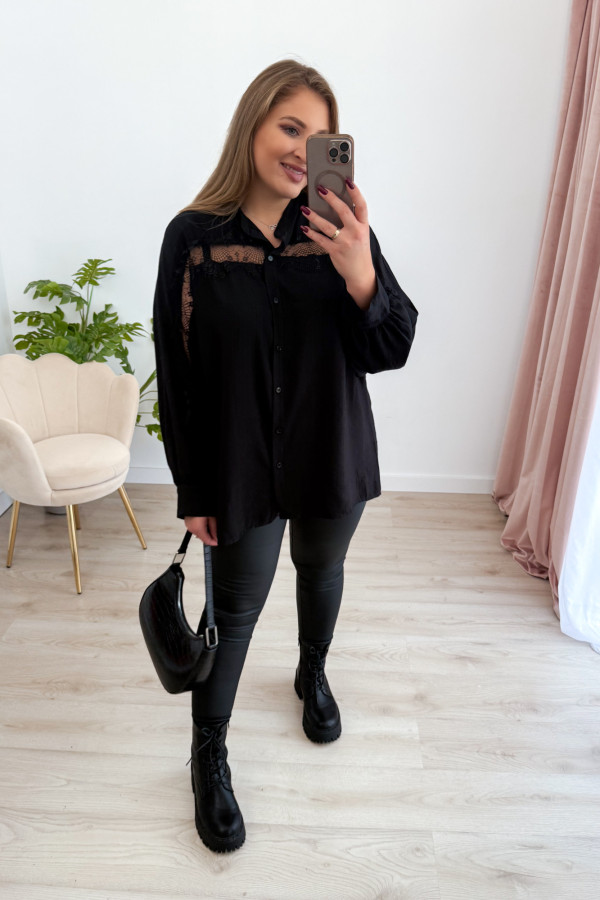 Koszula oversize z koronką Lace Dream - czarna 3