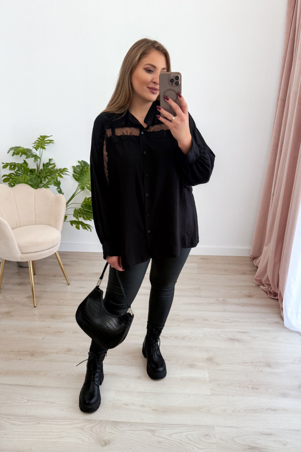 Koszula oversize z koronką Lace Dream - czarna 4