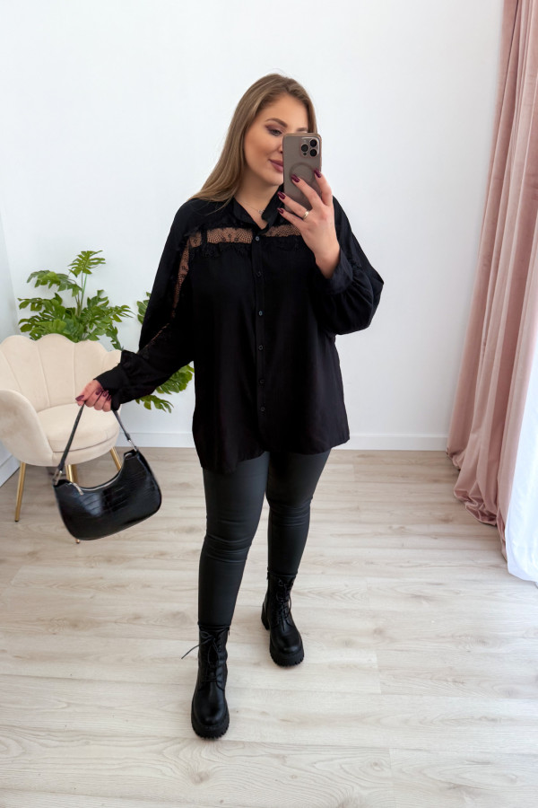 Koszula oversize z koronką Lace Dream - czarna 5