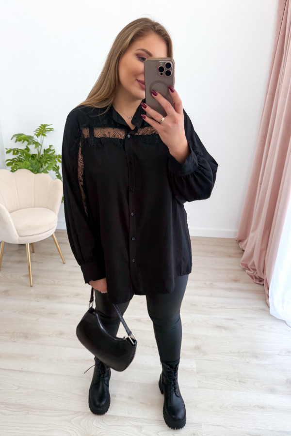 Koszula oversize z koronką Lace Dream - czarna 6