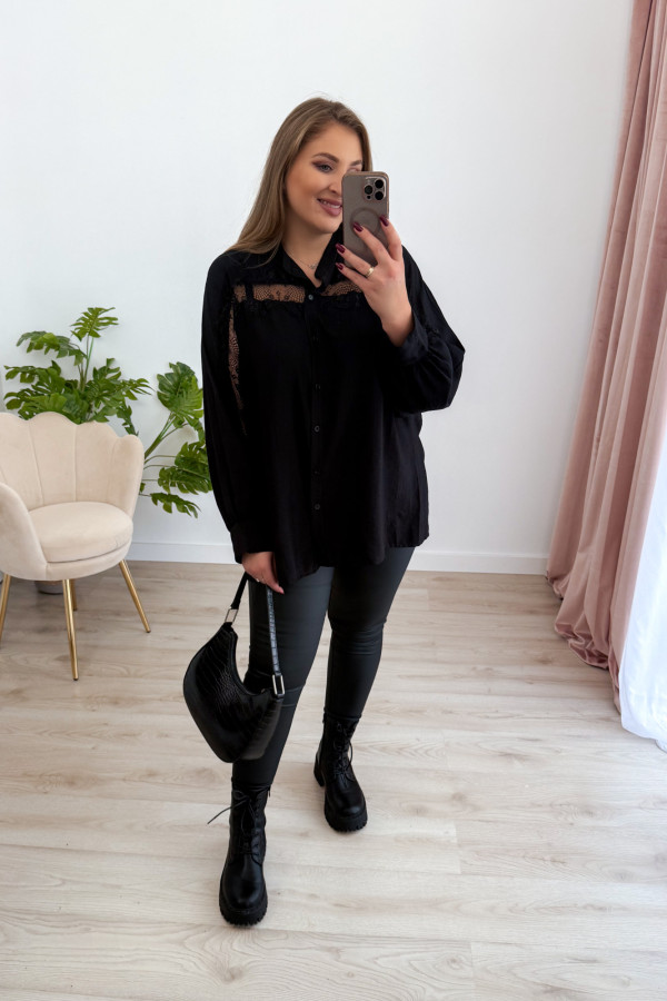 Koszula oversize z koronką Lace Dream - czarna 7