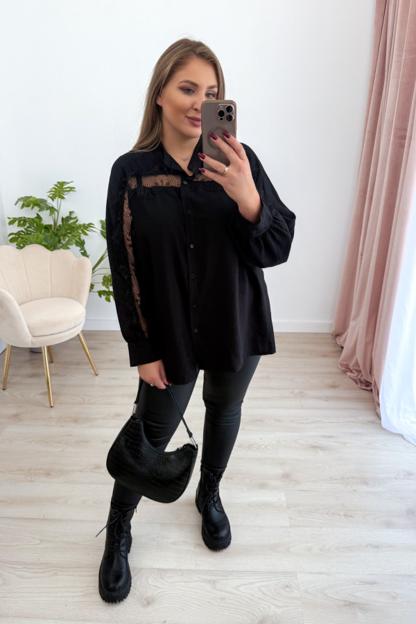 Koszula oversize z koronką Lace Dream - czarna 8