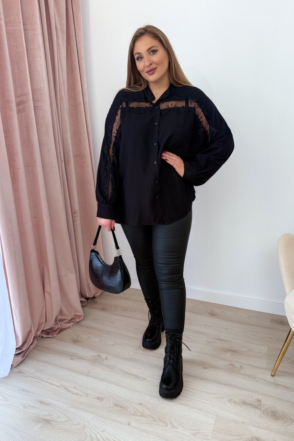 Koszula oversize z koronką Lace Dream - czarna