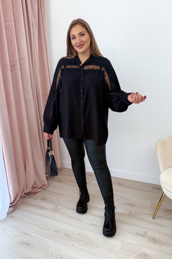 Koszula oversize z koronką Lace Dream - czarna 9