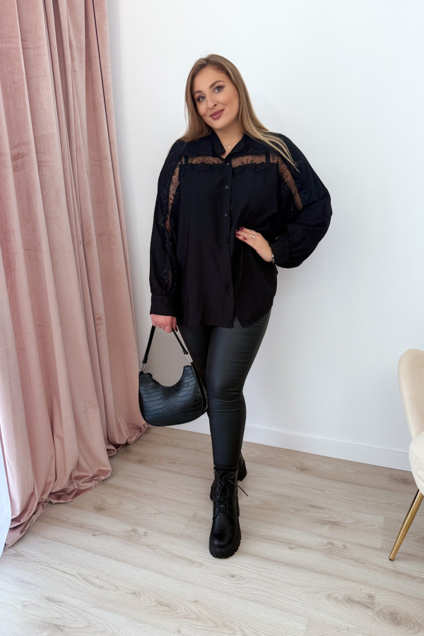 Koszula oversize z koronką Lace Dream - czarna 10